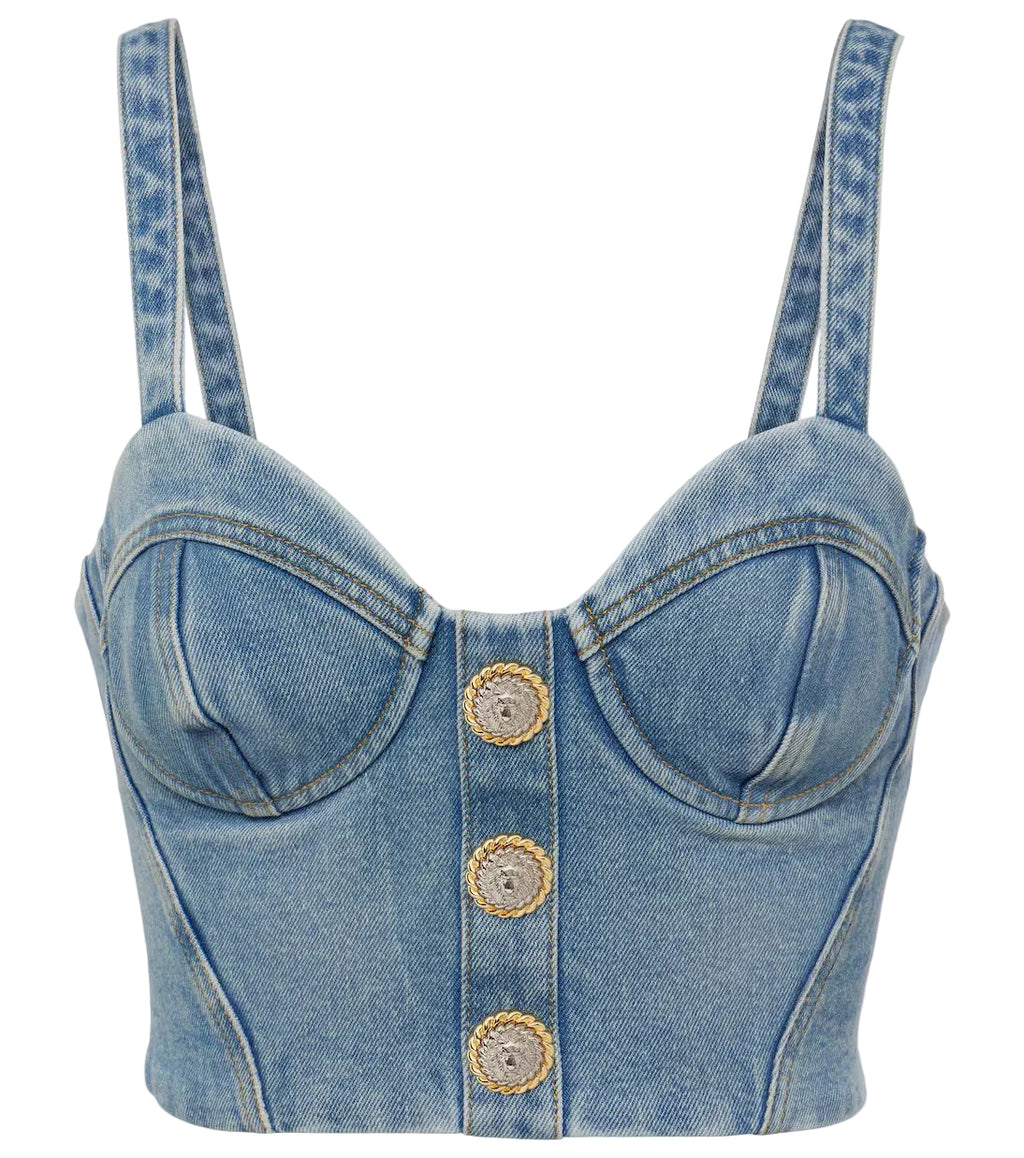 Balmain Cropped Denim Bustier