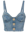 Balmain Cropped Denim Bustier