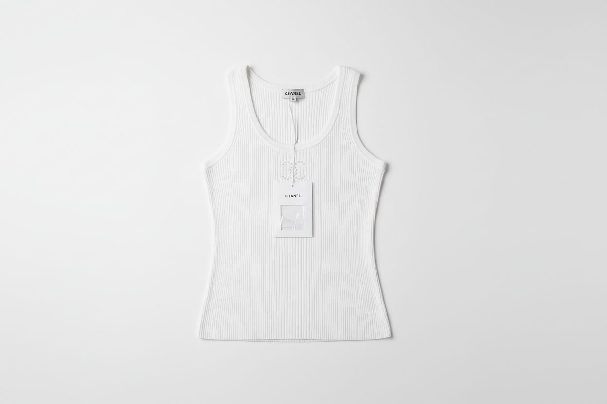Chanel Ribbed Knit Tank Top in White