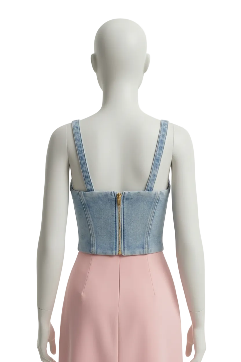 Balmain Cropped Denim Bustier