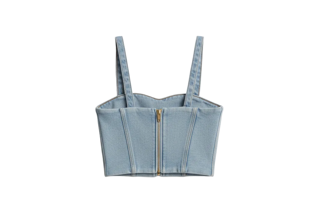 Balmain Cropped Denim Bustier