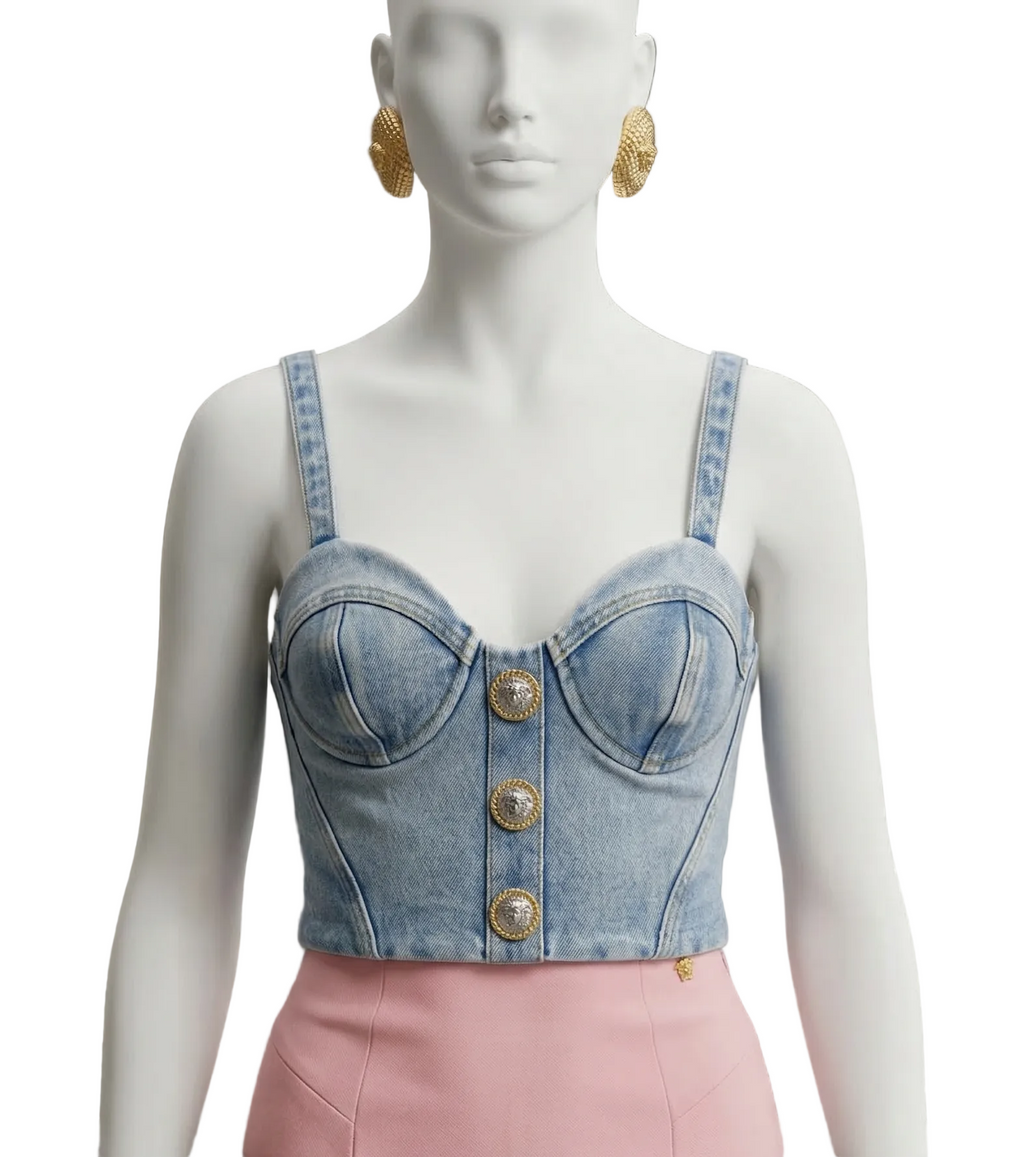 Balmain Cropped Denim Bustier
