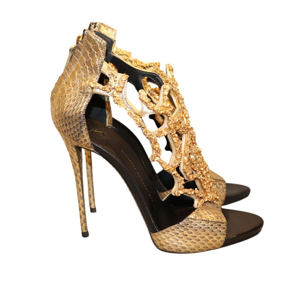 Giuseppe Zanotti Gold Coral Branch Python Leather Heels