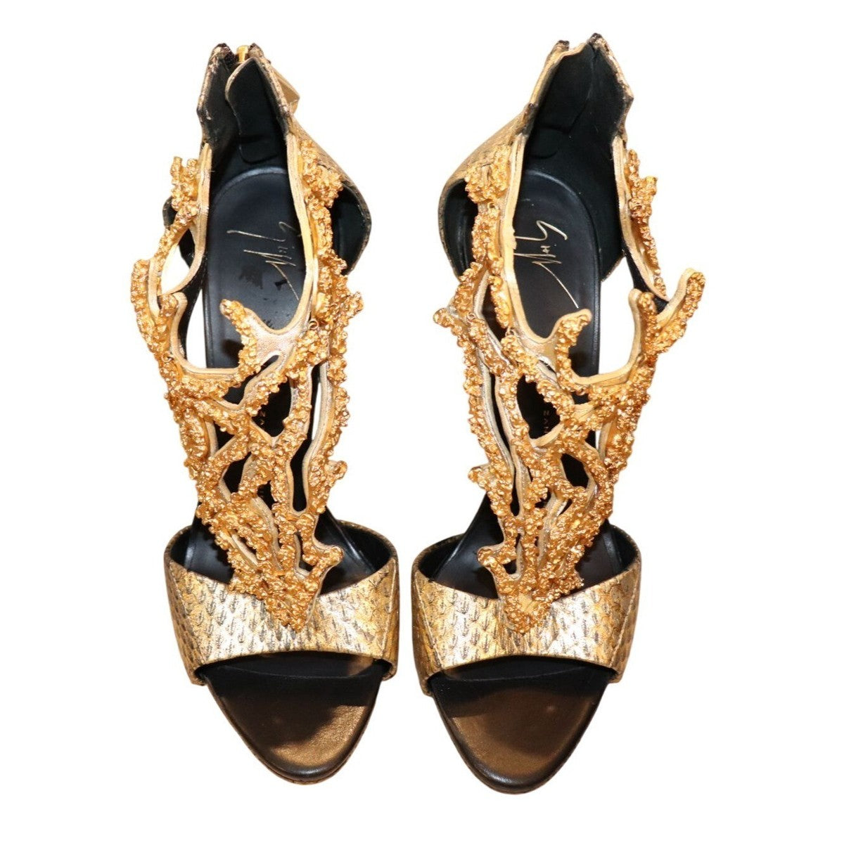 Giuseppe Zanotti Gold Coral Branch Python Leather Heels