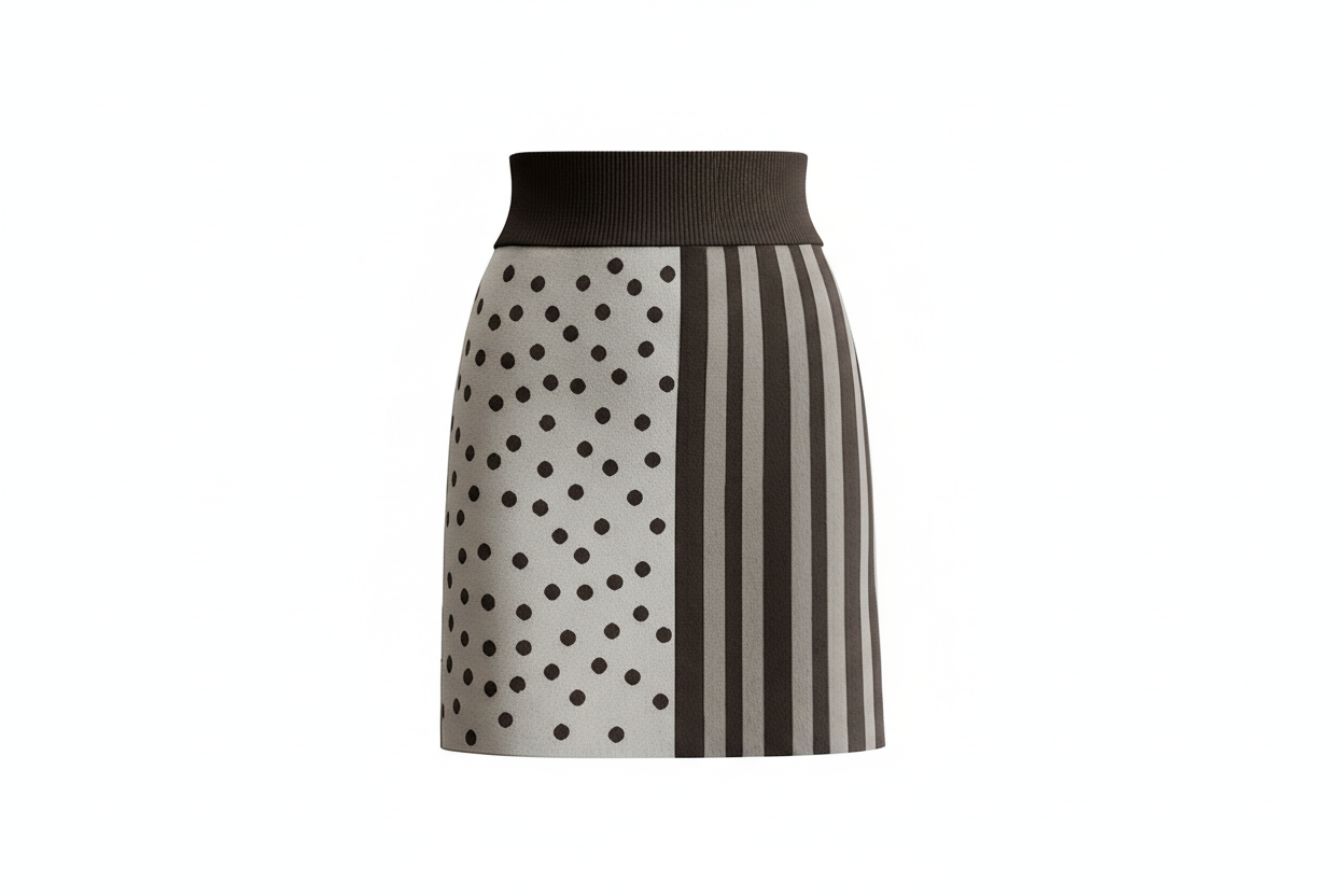 Hermes Cashmere Skirt in Brown and Brown Polka Dots with Slit