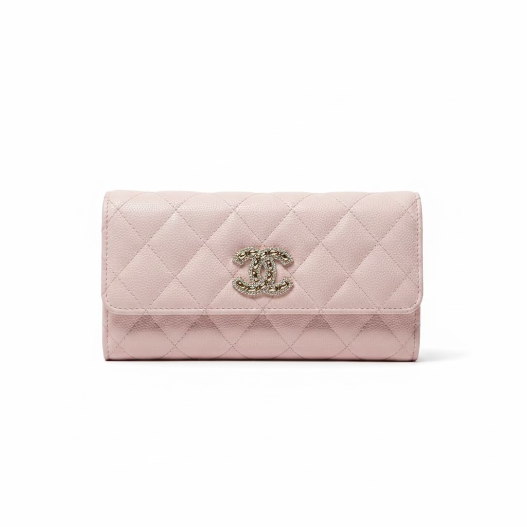 Chanel Caviar Quilted Crystal CC Large Gusset Flap Wallet