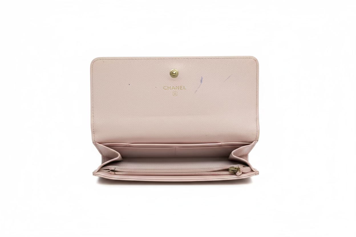 Chanel Caviar Quilted Crystal CC Large Gusset Flap Wallet