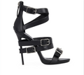 Giuseppe Zanotti black leather buckle strap heels.