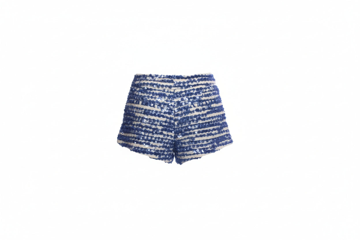 Tibi New York Chenille Tweed Shorts in Blue