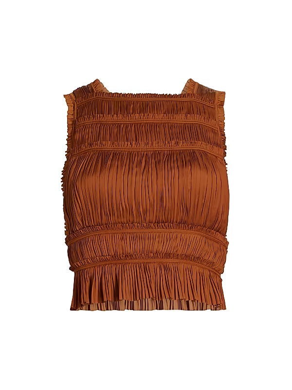 Ulla Johnson Ziva Plissé Satin Sleeveless Top