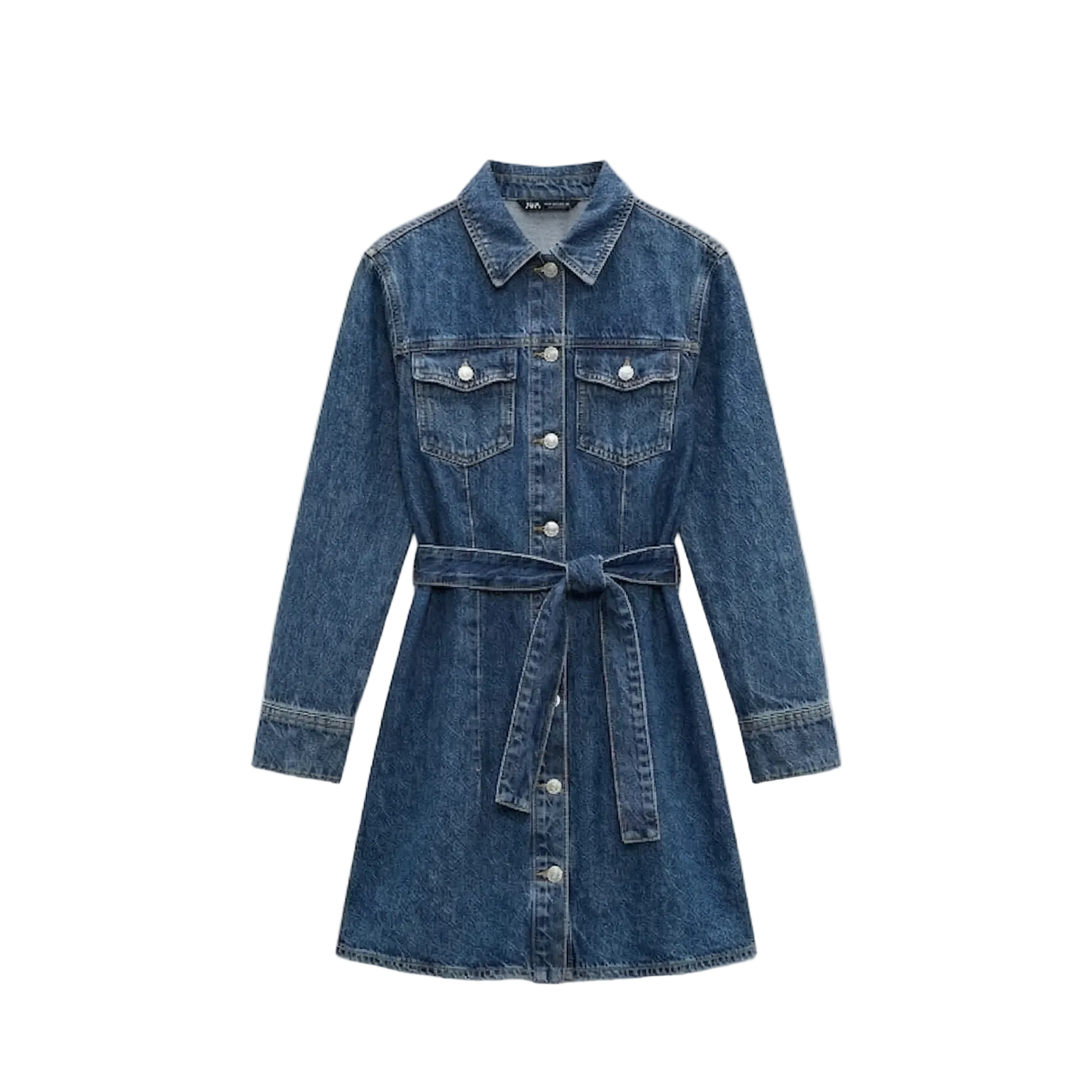 Zara Denim Long Sleeve Belted Dress