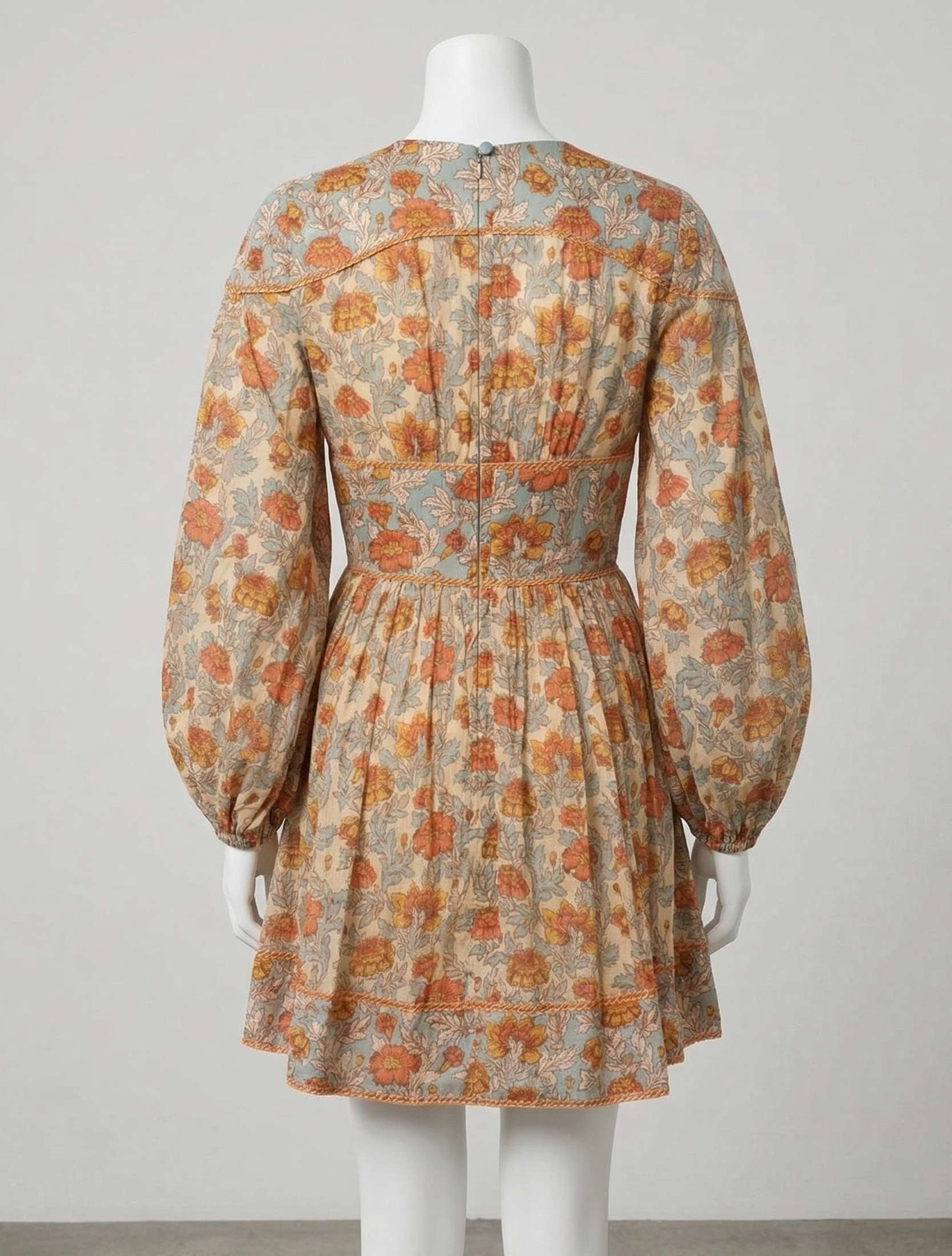 Zimmermann Floral Print Mini Dress Long Sleeve with V-Neck