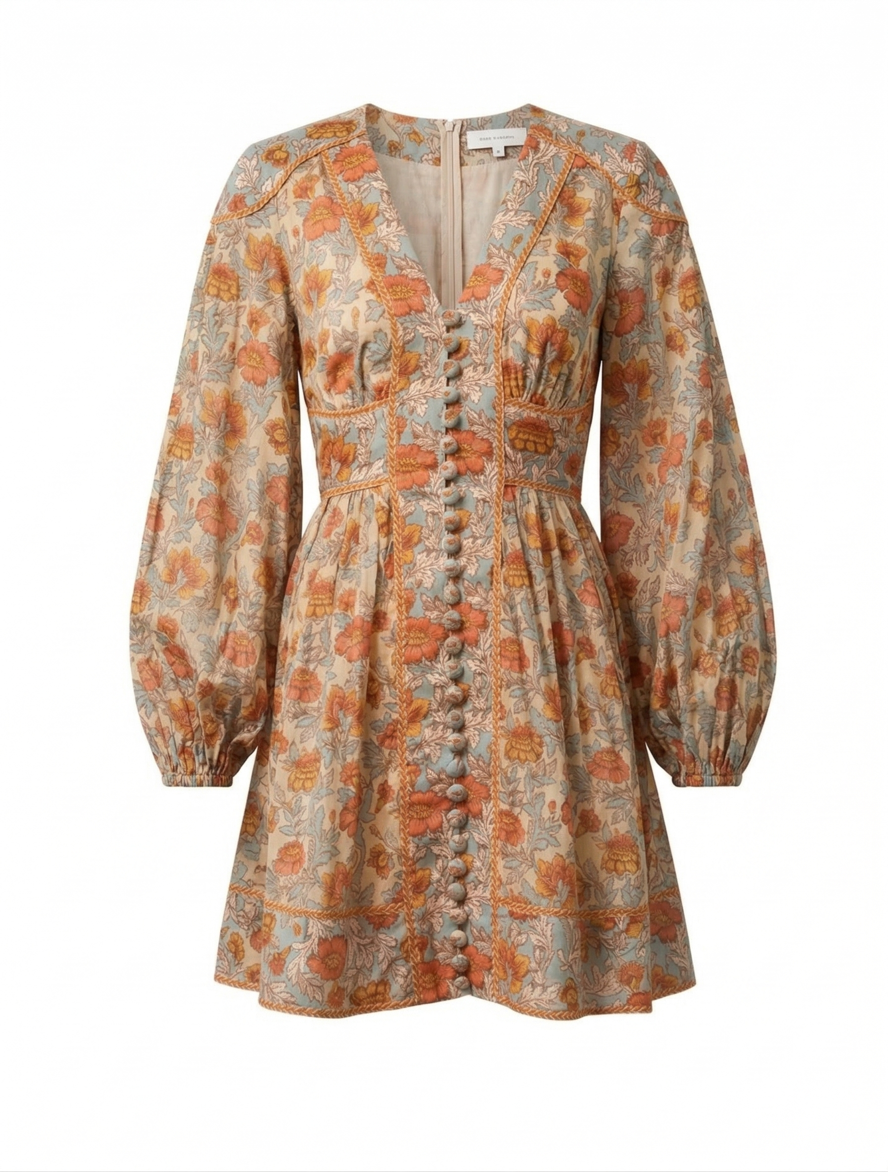 Zimmermann Floral Print Mini Dress Long Sleeve with V-Neck
