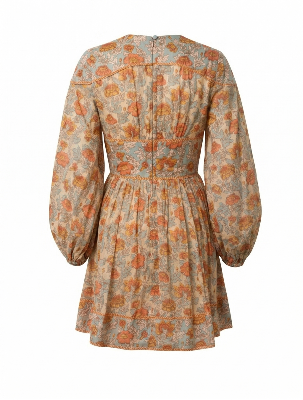 Zimmermann Floral Print Mini Dress Long Sleeve with V-Neck